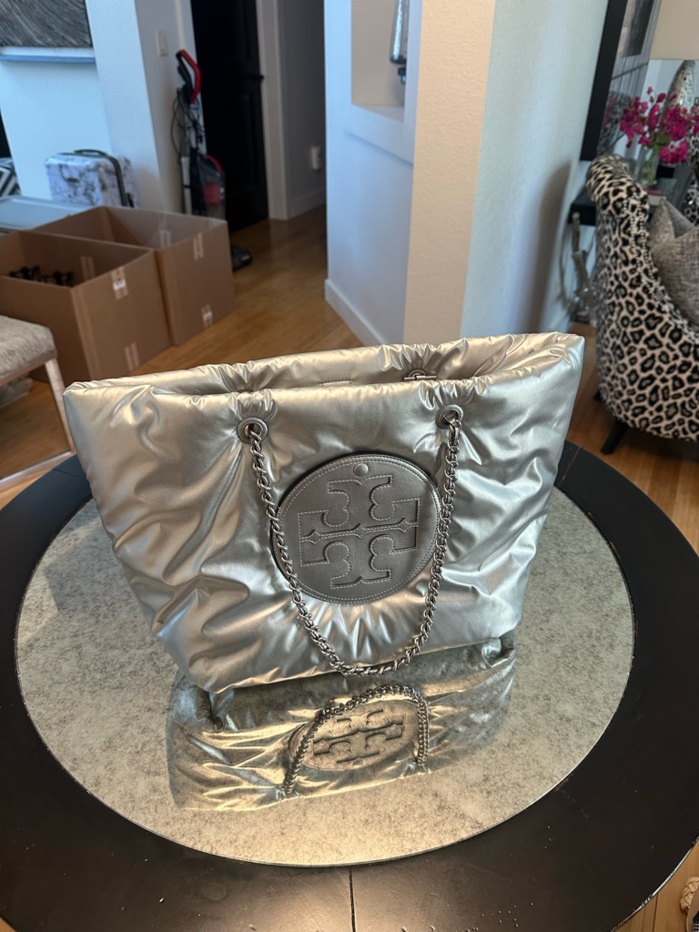 Tory Burch Ella Metallic Puffy Chain Tote